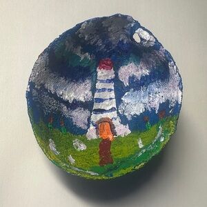 Vibrant Coastal Lighthouse Mixed Media Art